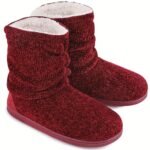 Pantoufle Bottes Courtes En Peluche Polaire, Confortable Bout Fermé Tricot