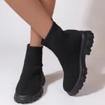 Pantoufle Bottines tricotées à plateforme de couleur unie