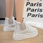 Pantoufle Bottes De Neige À Plateforme  À Enfiler Doublées En Peluche De Couleur Unie