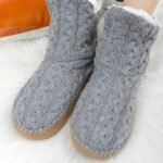 Pantoufle Bottes De Couleur Unie, Chaussures Décontractées Doublées En Peluche