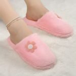 Pantoufle Mignons À Fleurs, Chaussures Décontractées Doublées De Peluche