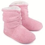 Pantoufle Bottes Courtes En Peluche Polaire, Confortable Bout Fermé Tricot