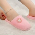 Pantoufle Mignons À Fleurs, Chaussures Décontractées Doublées De Peluche