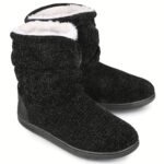 Pantoufle Bottes Courtes En Peluche Polaire, Confortable Bout Fermé Tricot