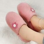 Pantoufle Mignons À Fleurs, Chaussures Décontractées Doublées De Peluche