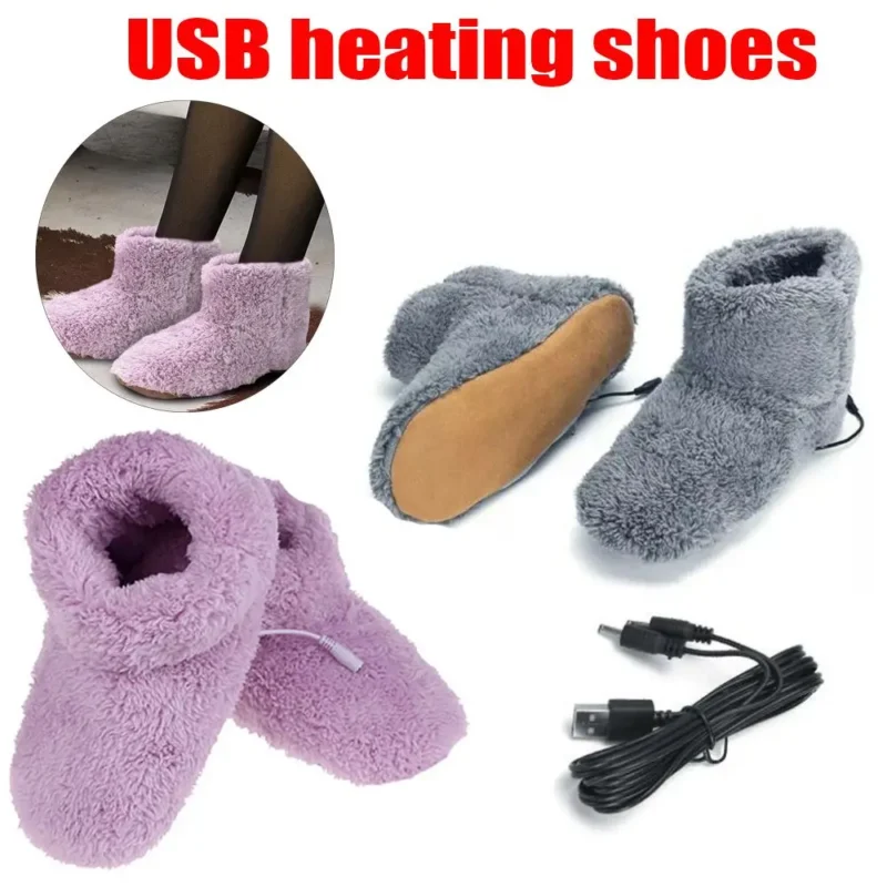 pantoufles en peluche confortables, lavables, USB unisexes