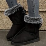 Pantoufle Bottes Moelleuses De Couleur Unie  Décontractées À Plateforme Doublées Thermiques