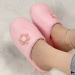 Pantoufle Mignons À Fleurs, Chaussures Décontractées Doublées De Peluche