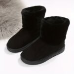 Pantoufle Bottes De Neige De Couleur Unie Décontractées Doublées En Peluche