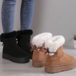 Pantoufle Bottes Fluffy Solides,  Décor Bowknot Doublée Thermique