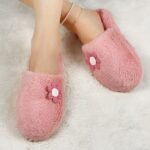 Pantoufle Mignons À Fleurs, Chaussures Décontractées Doublées De Peluche