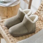 Pantoufle Bottes D'hiver En Peluche Slip On, Couleur Unie Semelle Souple