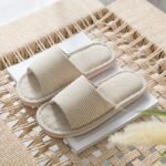 Pantoufle À Motif Rayé Simple Décontractées À Bout Ouvert - Beige, 8.5-9