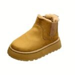Pantoufle Bottes De Neige À Plateforme  À Enfiler Doublées En Peluche De Couleur Unie - gingembre, 9