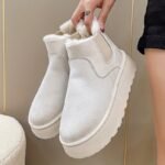 Pantoufle Bottes De Neige À Plateforme  À Enfiler Doublées En Peluche De Couleur Unie - Blanc, 9