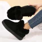 Pantoufle Bottes De Neige De Couleur Unie Décontractées Doublées En Peluche - ATX09 Noir, 8