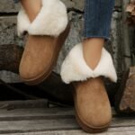 Pantoufle Bottes De Neige De Couleur Unie Décontractées Doublées En Peluche - Brun clair, 8