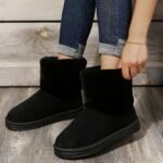 Pantoufle Bottes De Neige De Couleur Unie Décontractées Doublées En Peluche - noir, 8