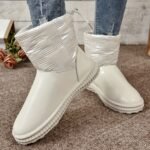 Pantoufle Bottes Fluffy De Couleur Unie, Slip On Soft Sole Plate-forme Doublée Thermique - Beige, 7.5