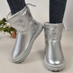 Pantoufle Bottes Fluffy De Couleur Unie, Slip On Soft Sole Plate-forme Doublée Thermique - Gris argenté, 7.5