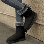 Pantoufle Bottes Moelleuses De Couleur Unie  Décontractées À Plateforme Doublées Thermiques