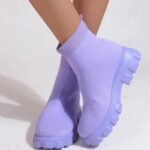 Pantoufle Bottines tricotées à plateforme de couleur unie - Violet2, 9.5