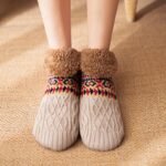 Pantoufle Chaudes De Sommeil,  Antidérapantes - Chaussures Et Chaussettes En Jacquard Café Clair, XL