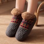 Pantoufle Chaudes De Sommeil,  Antidérapantes - Chaussures Et Chaussettes Jacquard Gris Foncé, XL