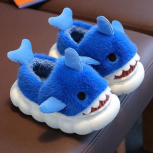 Pantoufle De Maison Chaudes Et Douces En Peluche De Requin - Bleu, 11 Little Kid