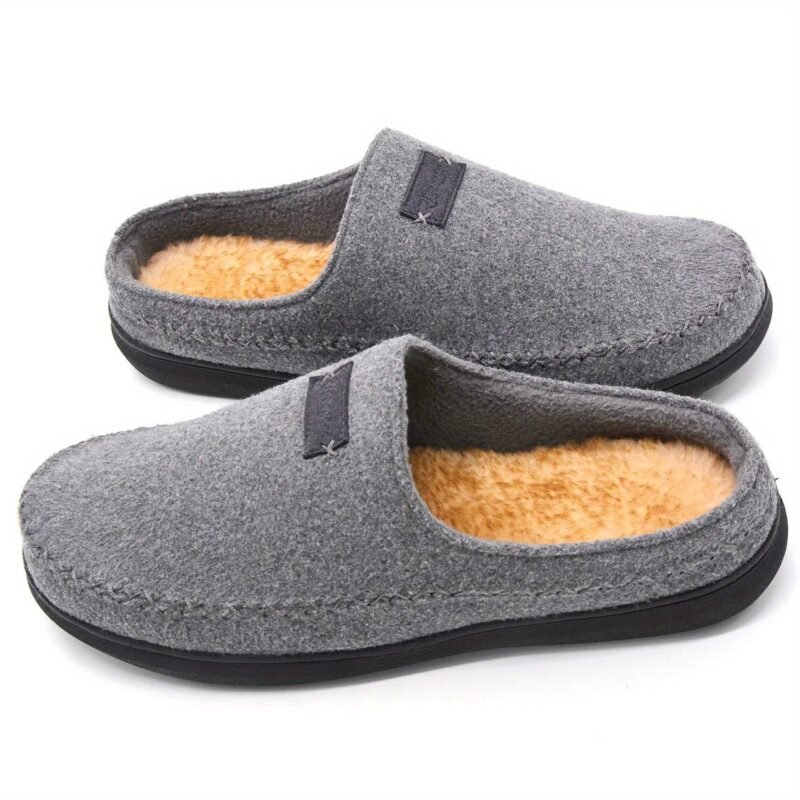 Pantoufle doublées de peluche chaude  antidérapantes, mocassins à enfiler - Gris clair, 13.5-14