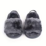 Pantoufle Mignons À Enfiler À Bout Ouvert En Fourrure - Gris foncé, 4.5 Toddler