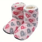 Pantoufles botte À Motif De Cœur Décontractées Doublées En Peluche - Rose, 6