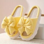 Pantoufles Bowknot Decor Confortables À Enfiler À Bout Ouvert - Jaune vif, 8.5-9