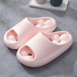 pantoufles de salle de bain  avec coussin de massage creux antidérapantes - Rose, 11.5-12