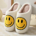 Pantoufles De Couple En Fourrure Avec Visage Souriant Automne Et Hiver