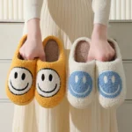 Pantoufles De Couple En Fourrure Avec Visage Souriant Automne Et Hiver